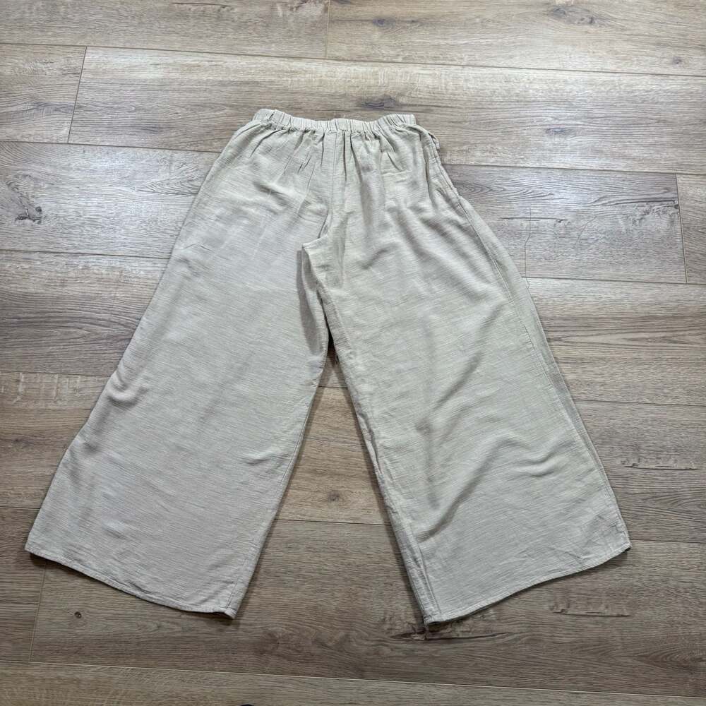 Bohme Tan Linen Blend Wide Leg Culotte Pants Womens Small Boho Pockets - Picture 7 of 11